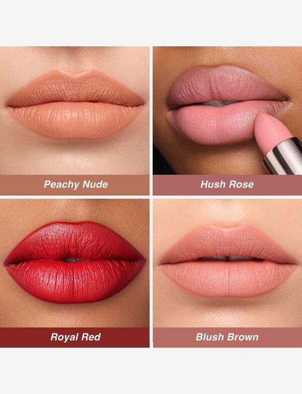 Anastasia Beverly Hills Deluxe Matte Lipstick Set - Peachy Nude, Hush Rose, Blush Brown & Royal Red - Lips - Image 5